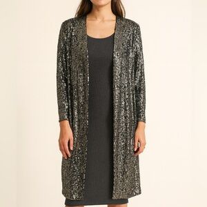 Fifteen Twenty Black Sequin Open Style Cardigan Size M Evening New Years Party